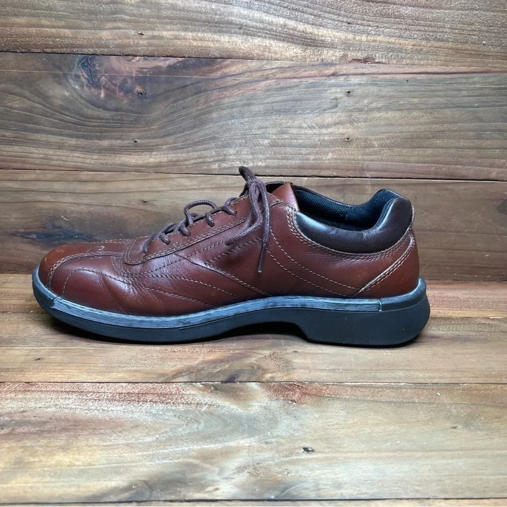 Ecco Shock Point Leather Brown Dress Casual Shoes Made In Thailand Men's 8.5